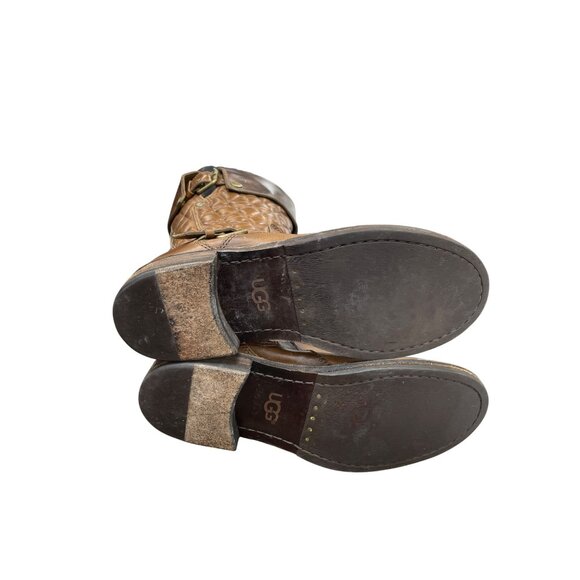 UGG Womans Brown Leather Moto Quilted Mid Calf Boots Sz 7.5 SKU 9475 - Picture 5 of 16